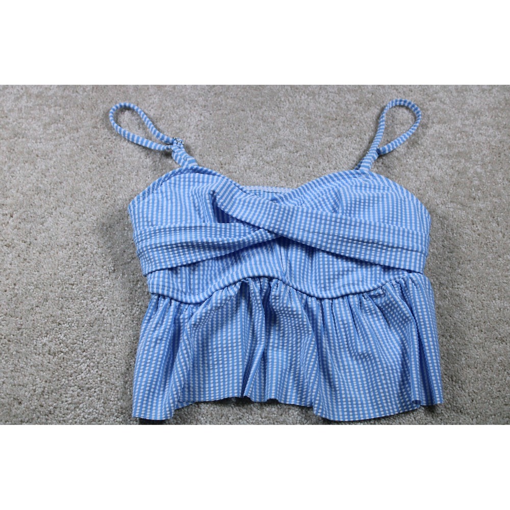 Shein Peplum Top Womens 12Y Blue White Gingham Check‎ Sleeveless Summer Blouse